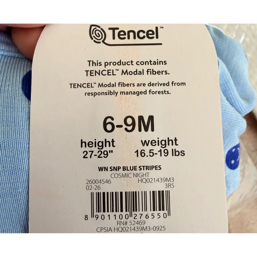 Wonder Nation Baby 2 Pack Modal Footed Sleepers Smiley Face Stripe Blue 6-9M - Picture 9 of 9